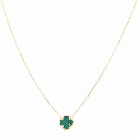 14K Yellow Gold Women's Necklace with One Green Clover / Size: 18” 12MM / Weight: 5.1 GR / BONK4CLV-11