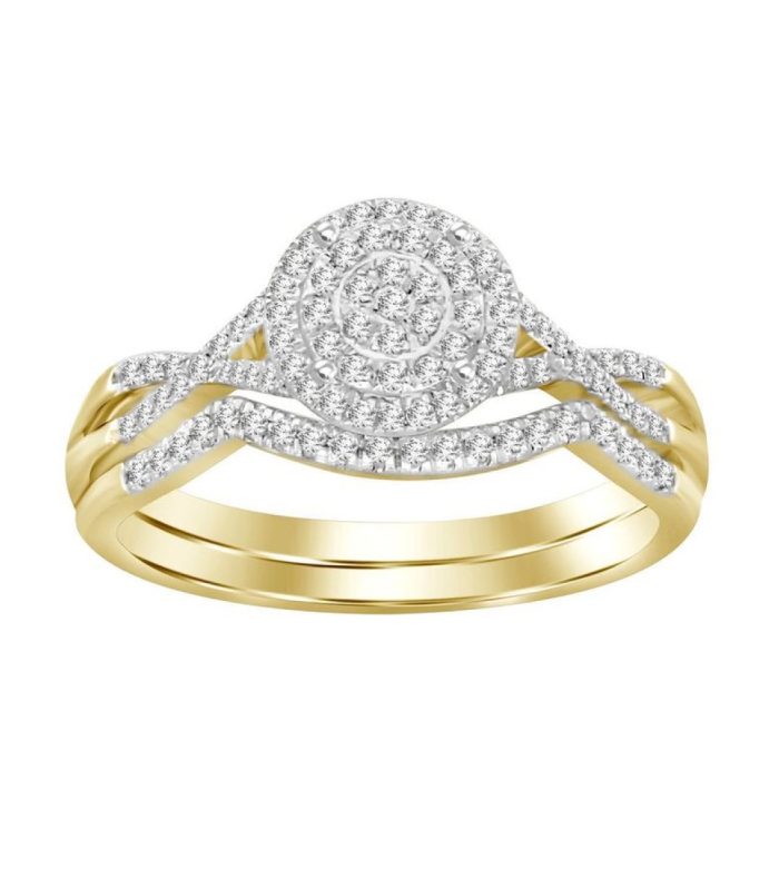 LADIES BRIDAL SET 0.25CT ROUND DIAMOND 10K YELLOW GOLD SIZE 7