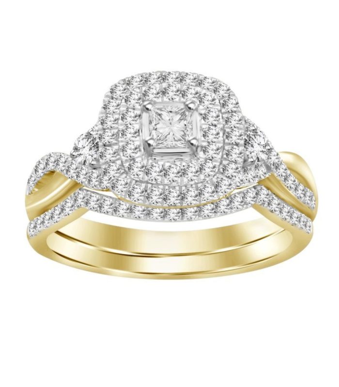 LADIES BRIDAL SET 0.75CT ROUND/PRINCESS DIAMOND 14K YELLOW GOLD SIZE 7 (CENTER STONE 0.10CT PRINCESS DIAMOND)