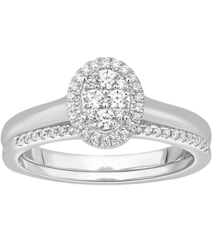 LADIES BRIDAL SET 0.33CT ROUND DIAMOND 10K WHITE GOLD SIZE 7
