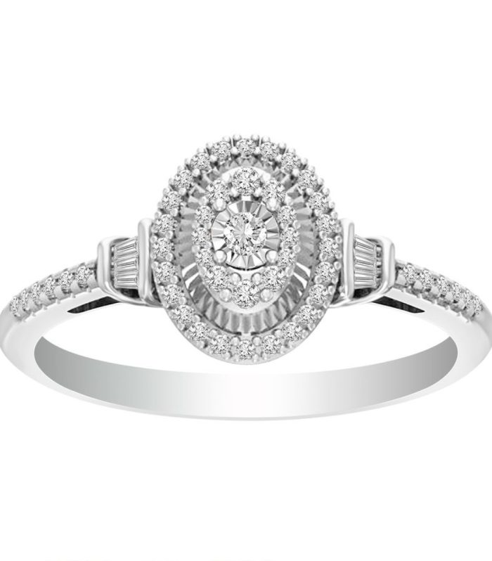 LADIES RING 0.25CT ROUND/BAGUETTE DIAMOND 10K WHITE GOLD SIZE 7