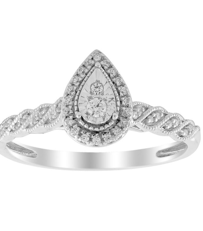 LADIES RING 0.10CT ROUND DIAMOND 10K WHITE GOLD SIZE 7