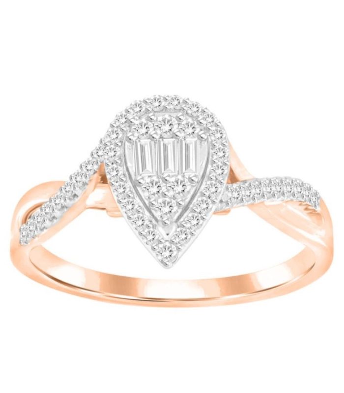 LADIES RING 0.25CT ROUND/BAGUETTE DIAMOND 10K ROSE GOLD SIZE 7