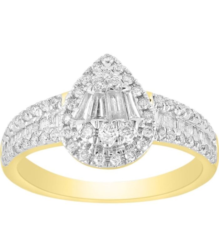 LADIES RING 0.75CT ROUND/BAGUETTE DIAMOND 10K YELLOW GOLD SIZE 7