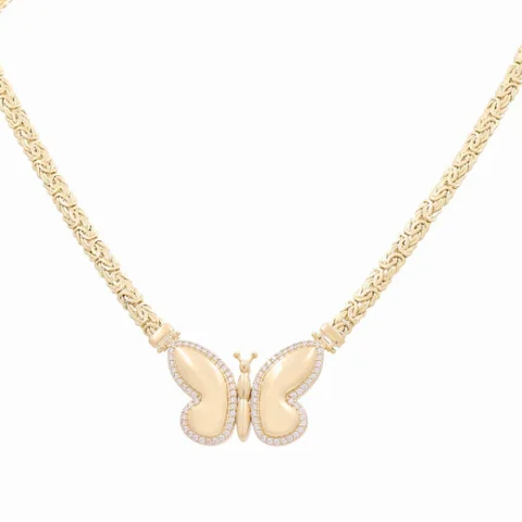 14K Yellow Gold Fashion Women's Necklace w/Butterfly Byzantine Link / Size: 17" / Weight: 20.5 GR / DPNK4BTBZ