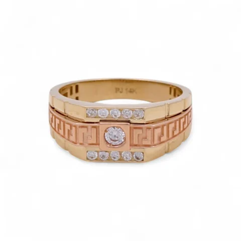 14K Yellow and Rose Gold Fashion Men's Ring with Greek and Cz / Size: 11.5 / Weight: 5 GR / DQMRTT4FS-4