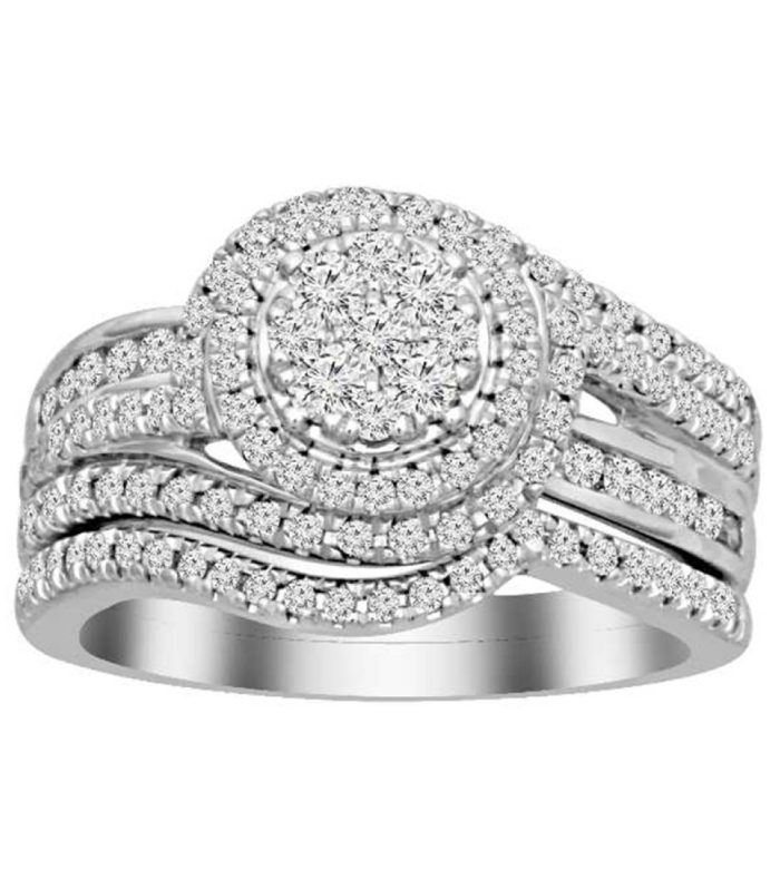 LADIES BRIDAL RING 1.00CT ROUND DIAMOND 14K WHITE GOLD SIZE 7