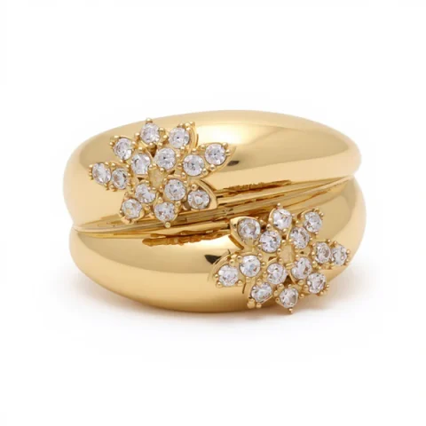 14K Yellow Gold Flowers Women's Ring with Cz / Size: 8 / Weight: 5 GR / DOWR4FL