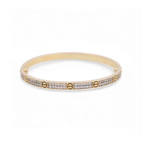 10K Yellow Gold Fashion SemiSolid Bangle CT Bracelet with Cz / Size: 7.25 "" / Weight: 11 GR / CQBB0FSCT