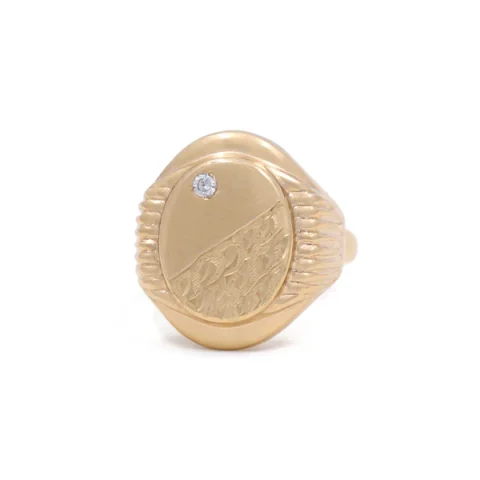 10K Yellow Gold RD Fashion Men's Ring with Diamond Cut and Cz / Size: 9.5 / Weight: 4.5 GR / CQMR0FS-5