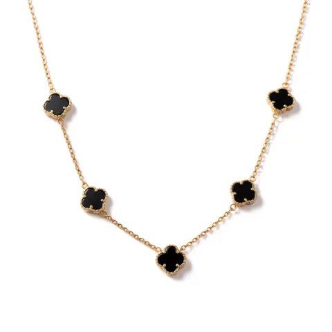 14K Yellow Gold Women's Necklace with 5 Black Clover / Size 18"/ Weight 9.3 GR /BONK4CLV-9