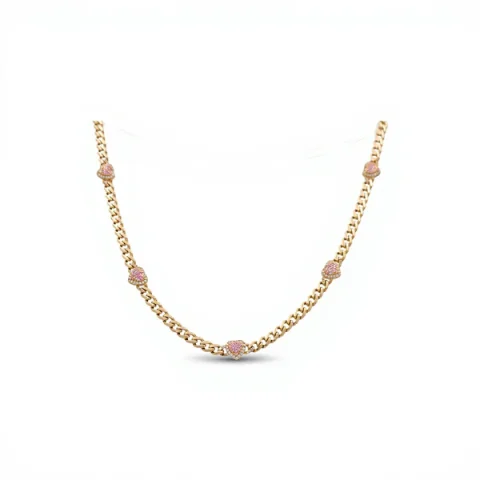 10K Yellow Gold Heart Monaco Women's Necklace with Pink Cz / Size: 18” / Weight: 14.7 GR / CQNK0MONHR