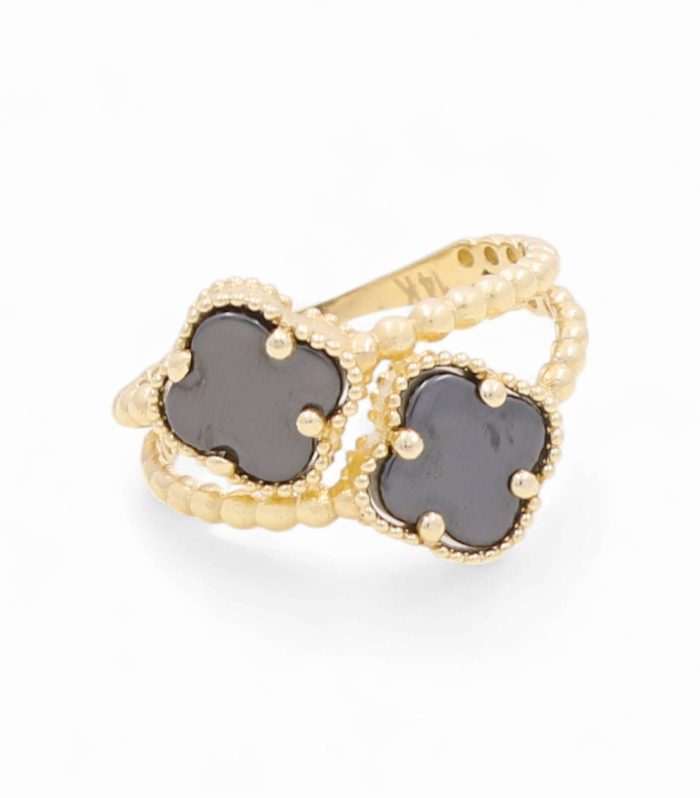 14K Yellow Gold Women’s Fashion Ring / Black Clover / Size 8 / Weight: 3.4 GR / COWR4FL-11