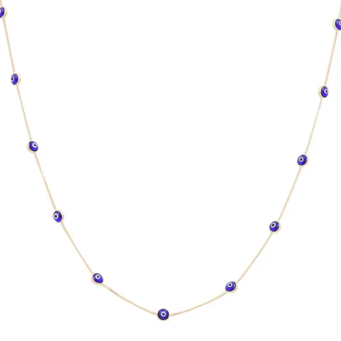 14K Yellow Gold Women's Fashion Blue Eye Necklace / Size: 19" / Weight: 3.7 GR / P30S-13