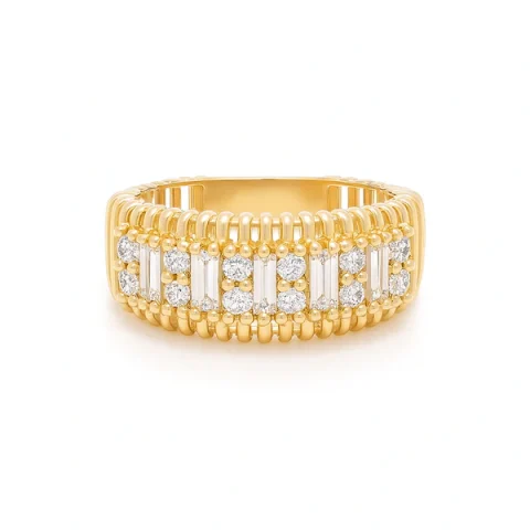 14K Yellow Gold Baguette Women's Ring with White Cz / Size: 9 / Weight: 3.7 GR / DQWR4FS-79