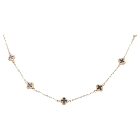 14K Yellow Black Clover Necklace / Size: 16” / Weight: 7.4 GR / BONK4CLV