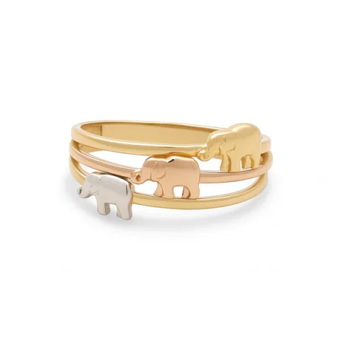 14K Yellow, Rose and White Gold Three Elephants Women's Ring / Size: 8.5 / Weight: 2.1 GR / DQWR3T4EP