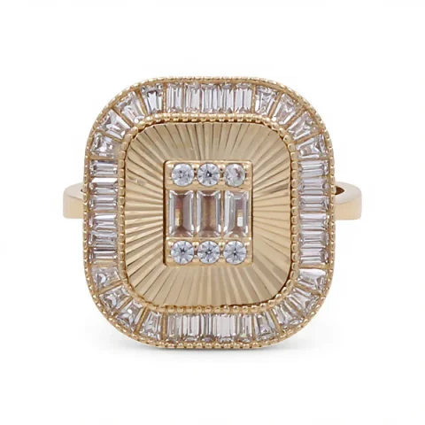 14K Yellow Gold Fashion Baguette Women's Ring with White Stones / Size: 7.5 / Weight: 4.5 GR / DQWR4FS-51