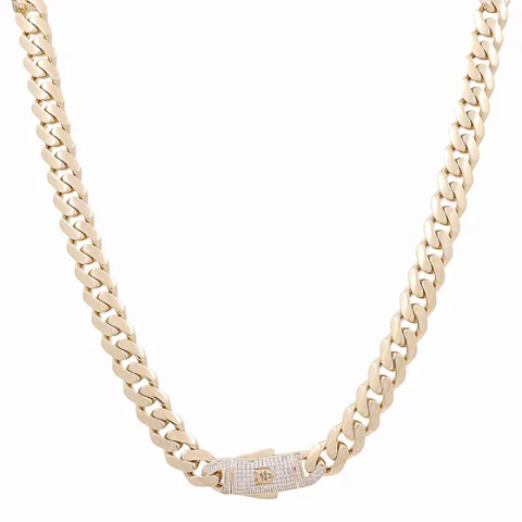 14K Yellow Gold Semisolid Monaco Chain / Size: 11mm 24"" / Stone: Cz / Weight: 48.6 GR / DOCH4MON11-24