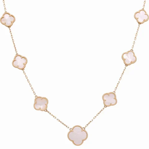 14K Yellow Gold Women's Necklace with 7 Mother of Pearl Clover / Size 18" / Weight 17.5 GR / BONK4CLV-9