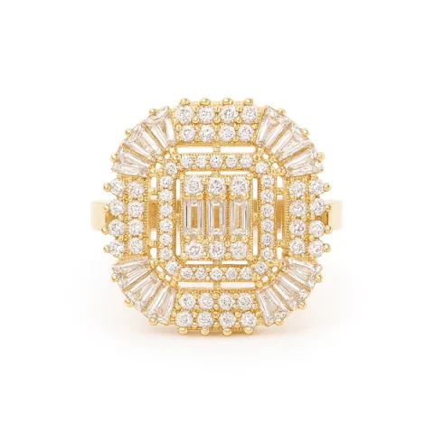 14K Yellow Gold Fashion Baguette Women's Ring with White Stones / Size: 7.5 / Weight: 4.1 GR / DQWR4FS-59