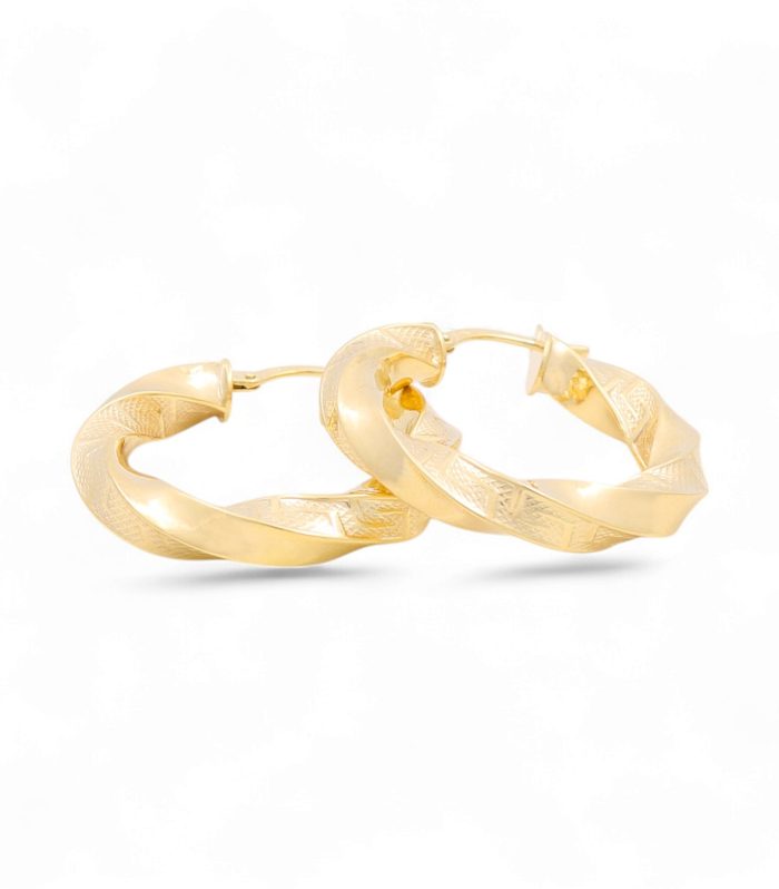 14K Yellow Gold Twist Hoops Earrings with Greek / Size: 5mmx20mm / Weight: 3.3 GR / 240-00519