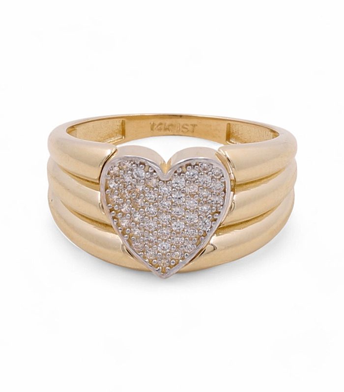 14K Yellow Gold Women's Heart Ring / CZ / Size: 8/ Weight: 4.3gr / COWR4HR-22