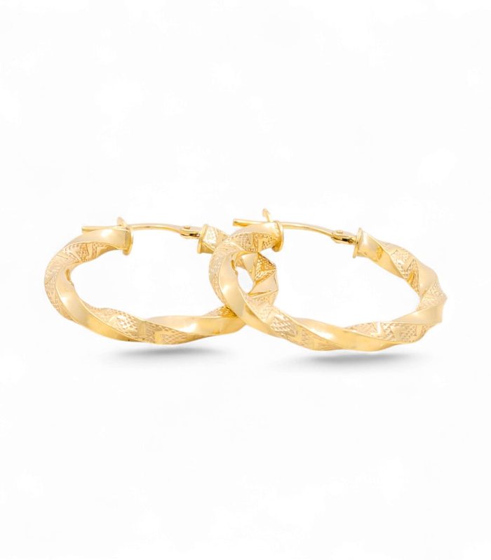 14K Yellow Gold Women's Twist Hoops Earrings with Greek / Size: 3mmx20mm / Weight: 2.1 GR /