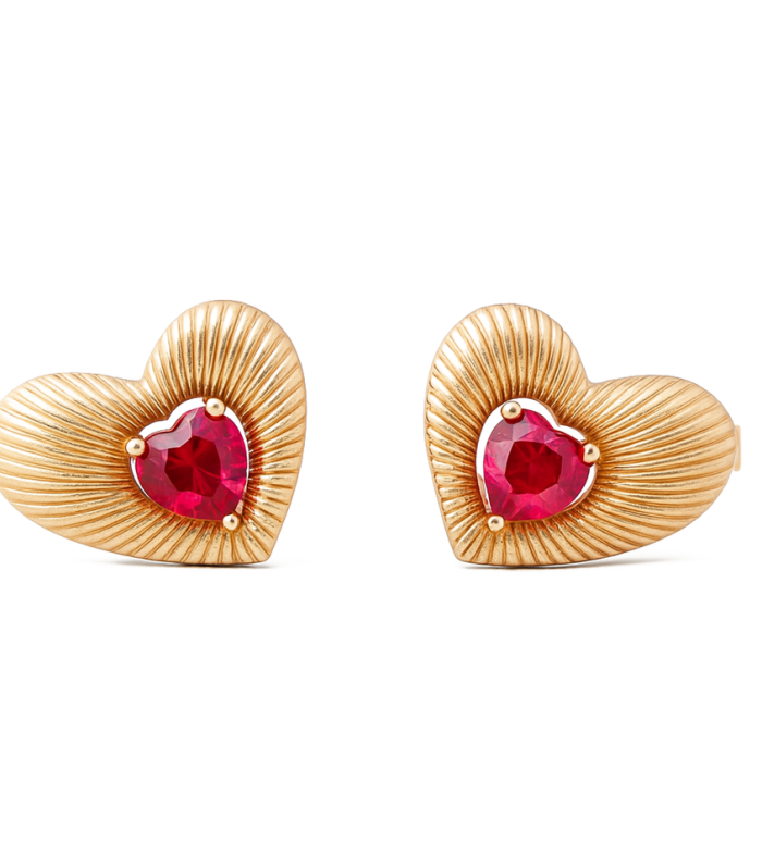 10K Yellow Gold Heart Women's Stud earrings with Red Cz / Weight: 2.7 GR /CQES0HR