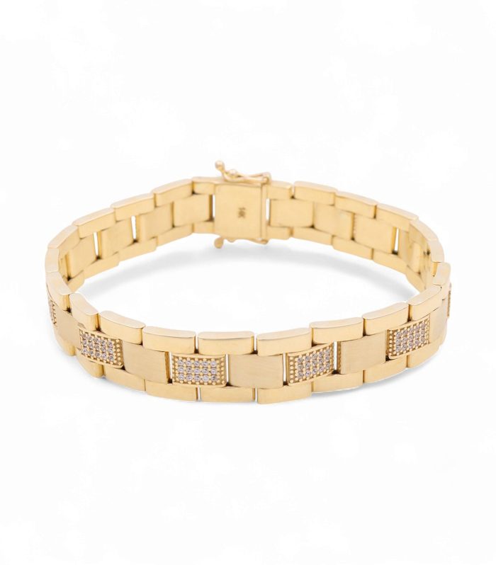 14K Yellow Gold Semisolid Italian Men's Bracelet with Cz / Size: 8" / Weight: 30.7 GR / 120-03088