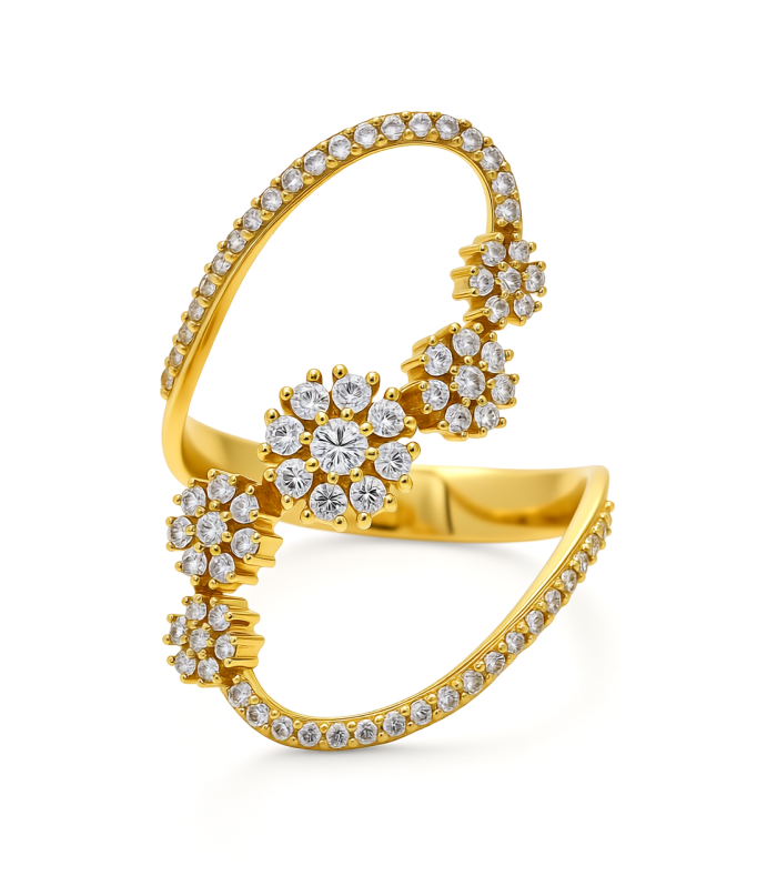 14K Yellow Gold Fashion Flowers Women's Ring with Cz / Size: 7 / Weight: 2.6 GR / CEEWR4FL-2