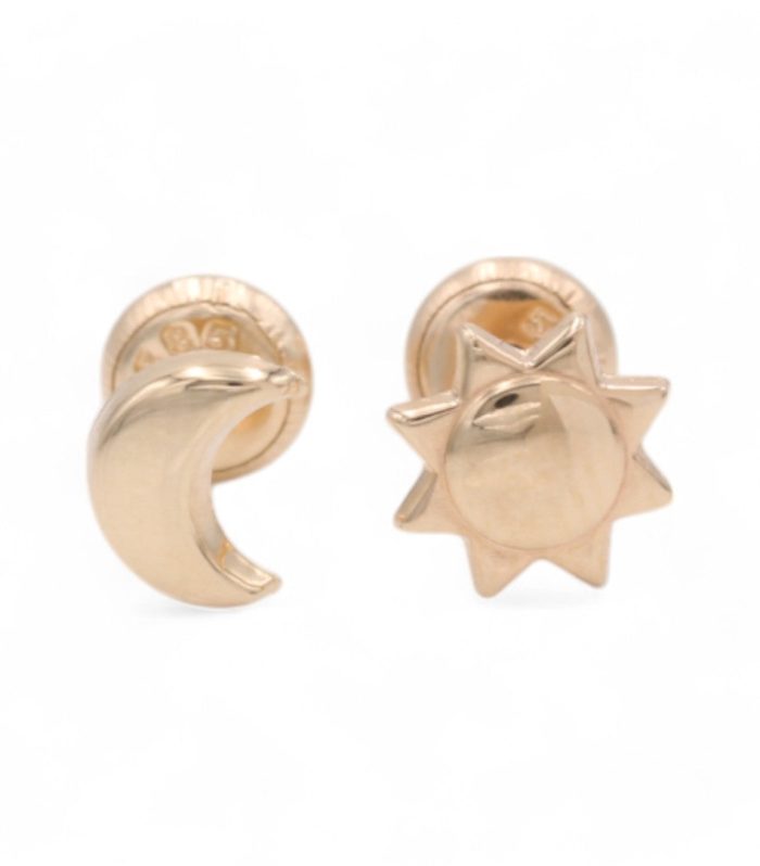 14k Yellow Gold Moon and Sun Stud Earrings/ 6-688001PF