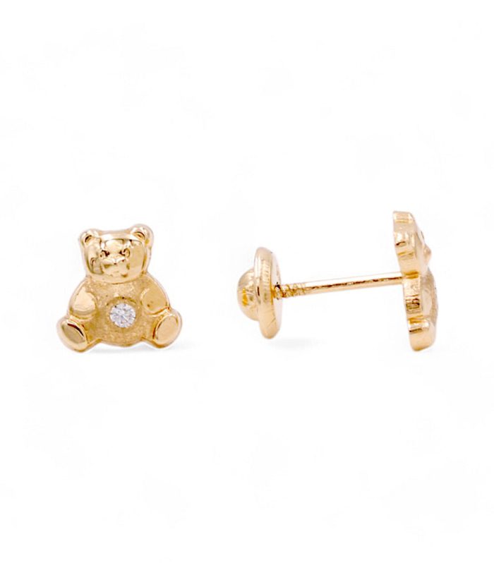 14k Yellow Gold Bear Stud Earrings With Cz / 6-438301PSF