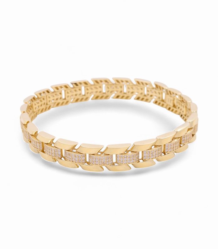 14K Yellow Gold Semisolid Italian Men's Bracelet with Cz / Size: 8.5" / Weight: 22.1 GR / 475-01678