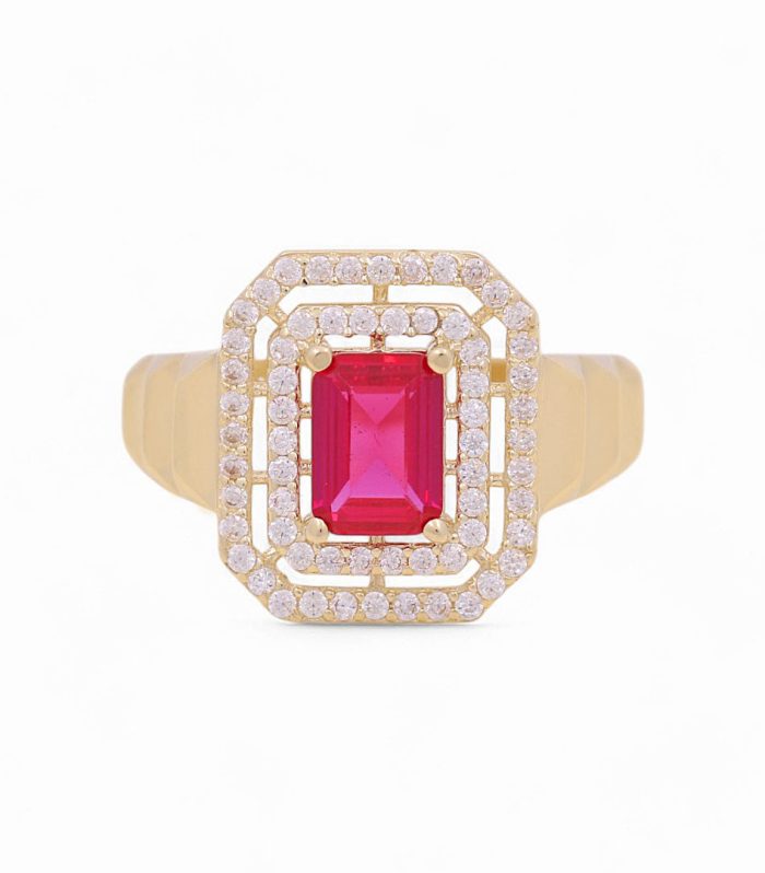 10K Yellow Gold Women's Fashion Ring with Pink Cz / Size: 7 / Weight: 2.5 GR / P53R-51