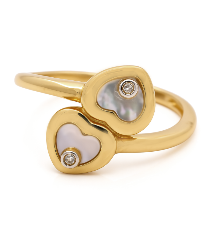 14K Yellow Gold Two Hearts with Mother of Pearl Women's Ring / Size: 7 / Weight: 2.4 GR / CEEWR4HR-3