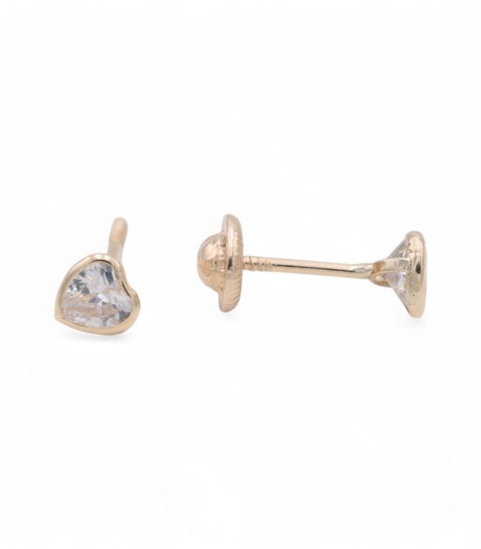 14k Yellow Gold Heart Stud Earrings With Cz / 6-523501PS4