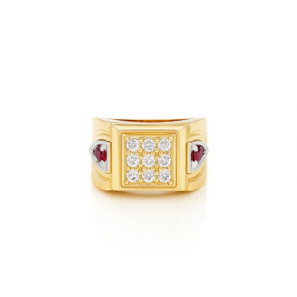 10K Yellow Gold Fashion Men's Ring with Red Stone CZ / Size: 10 / Weight: 5.6 GR / CQMRY0FS-4