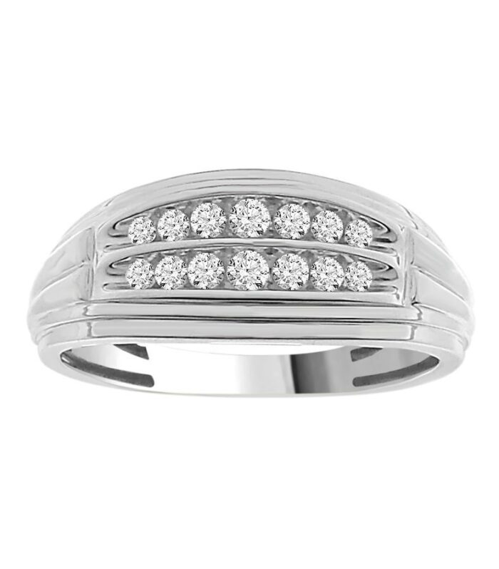 MEN'S RING 0.25CT ROUND DIAMOND 10K WHITE GOLD