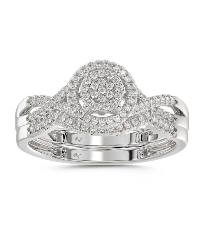 LADIES BRIDAL SET 0.25CT ROUND DIAMOND 10K WHITE GOLD