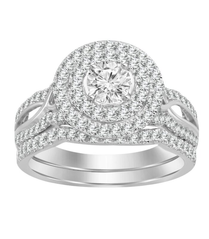 BRIDAL SET 1.00CT ROUND DIAMOND 14K WHITE GOLD