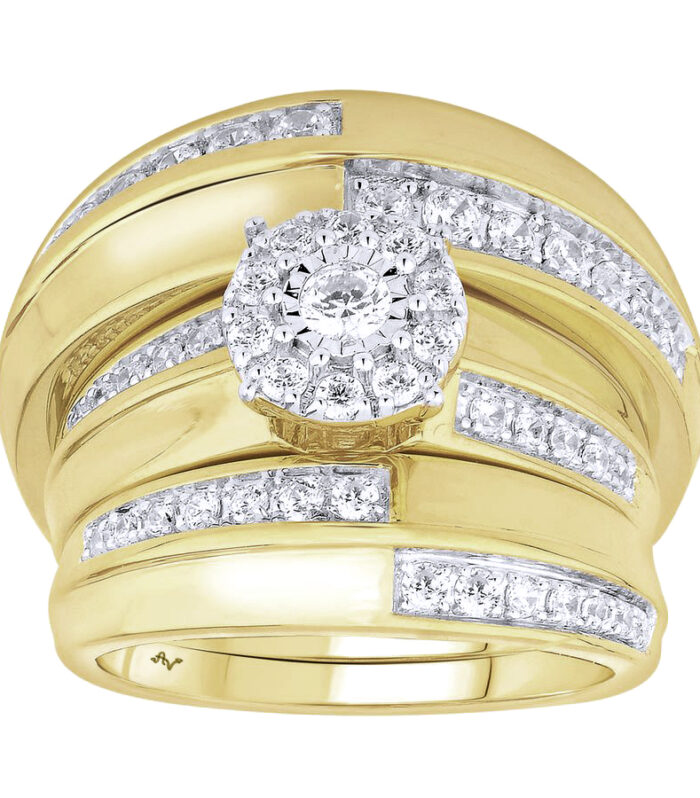LADIES TRIO SET 1.00CT ROUND DIAMOND 10K YELLOW GOLD
