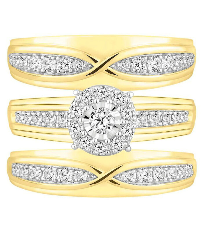LADIES TRIO SET 1.00CT ROUND DIAMOND 10K YELLOW GOLD