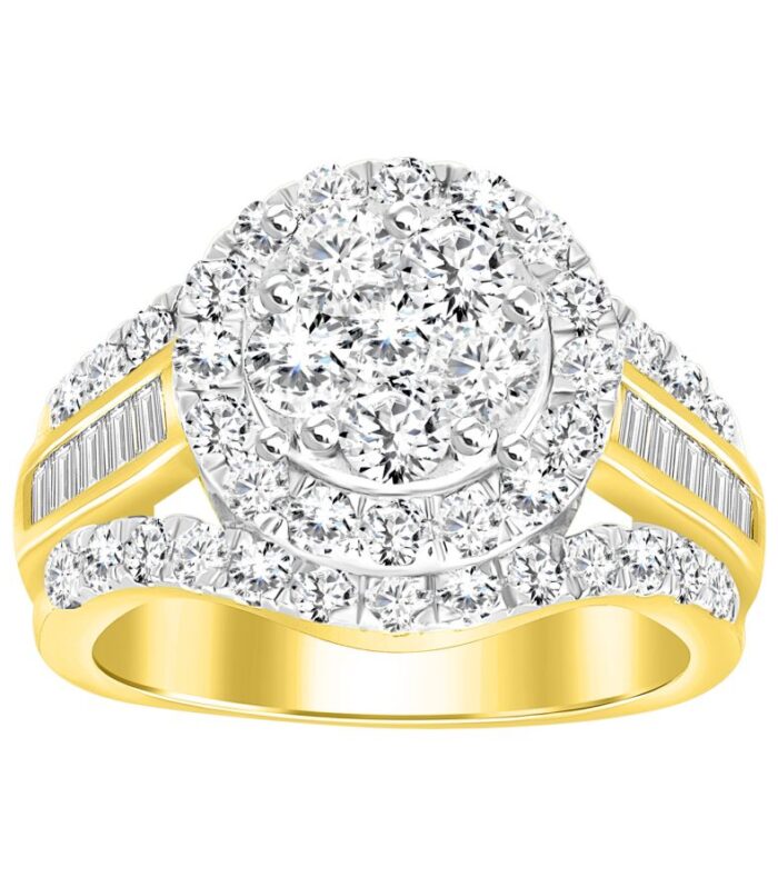 LADIES RING 2.00CT ROUND/BAGUETTE DIAMOND 10K YELLOW GOLD