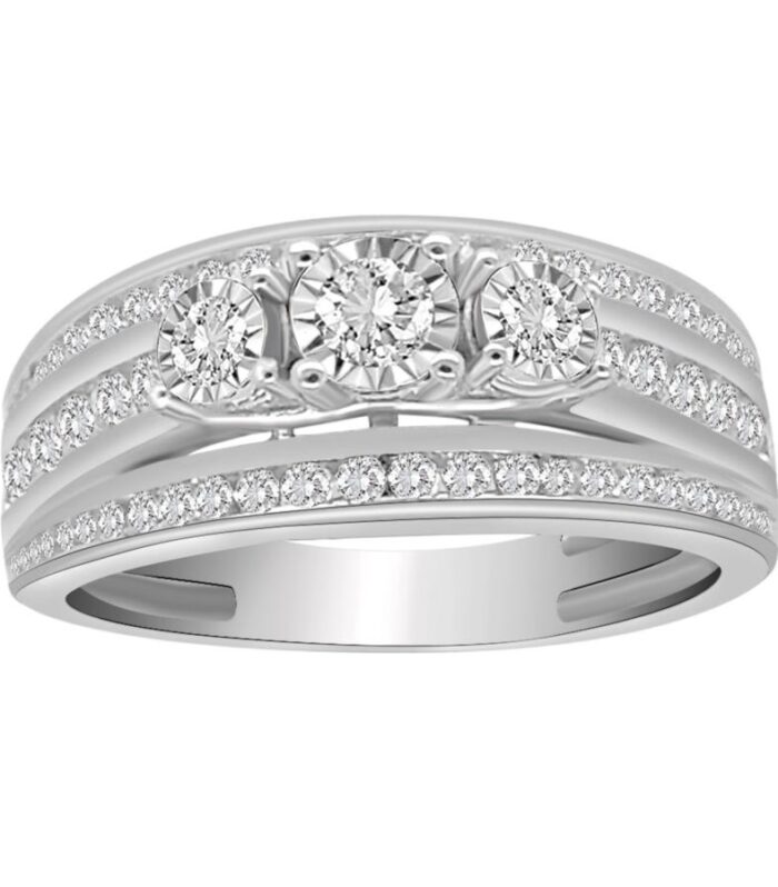 LADIES RING 0.75CT ROUND DIAMOND 10K WHITE GOLD