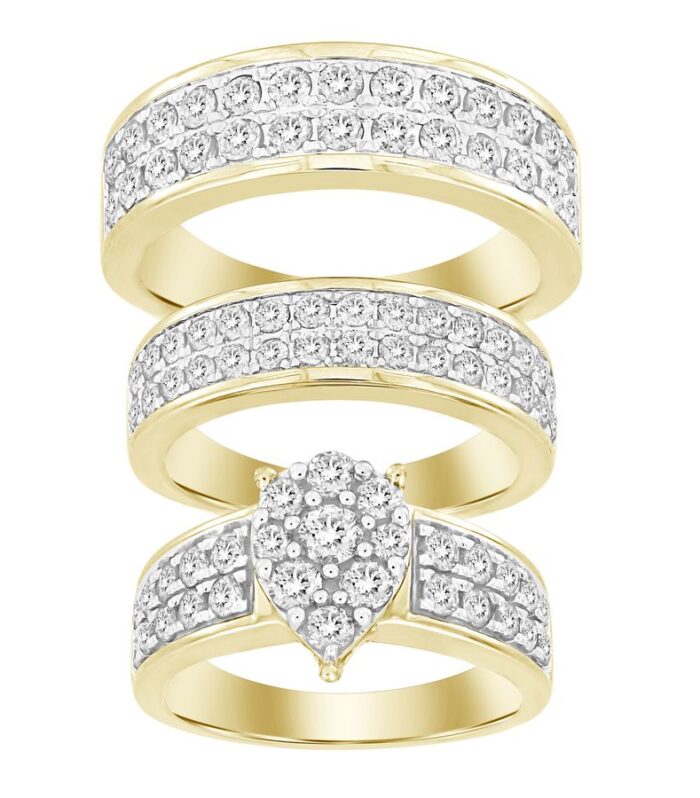 UNISEX TRIOS SET 3.00CT ROUND DIAMOND 10K YELLOW GOLD