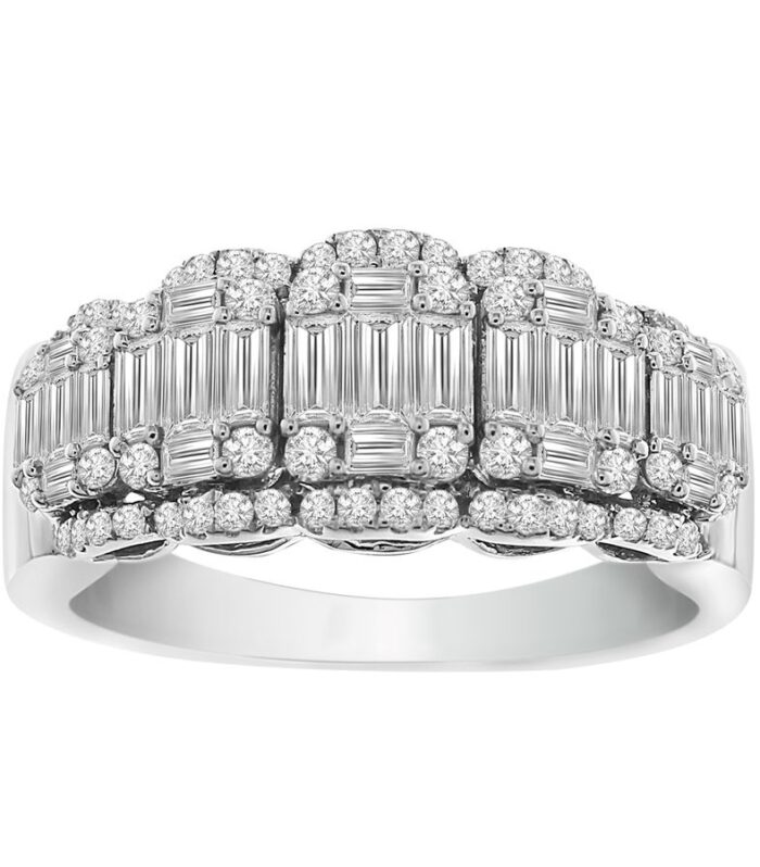 LADIES RING 1.00CT ROUND/BAGUETTE DIAMOND 14K WHITE GOLD