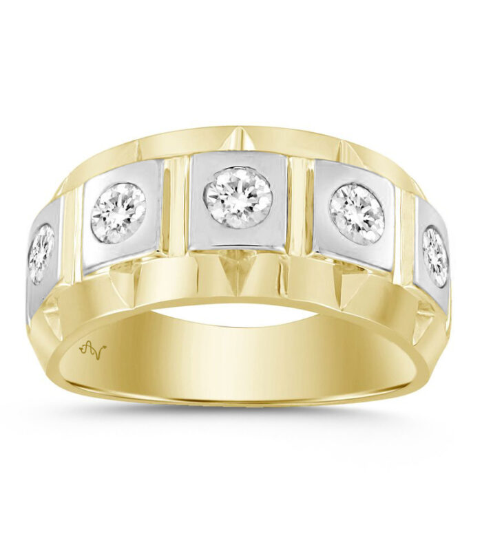 MEN'S RING 1.00CT ROUND DIAMOND 14K YELLOW GOLD