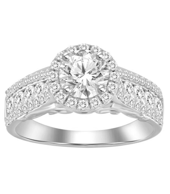 LADIES RING 1.55CT ROUND DIAMOND 14K WHITE GOLD (SI QUALITY) (CENTER STONE 0.75CT ROUND DIAMOND)