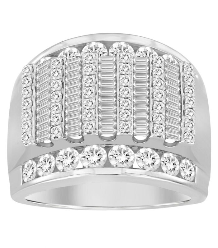 MEN'S RING 3.00CT ROUND/BAGUETTE DIAMOND 10K WHITE GOLD